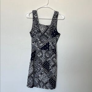 Monteau Handkerchief Hem Patchwork Paisley Dress Blue Linen Blend Size XS NWT